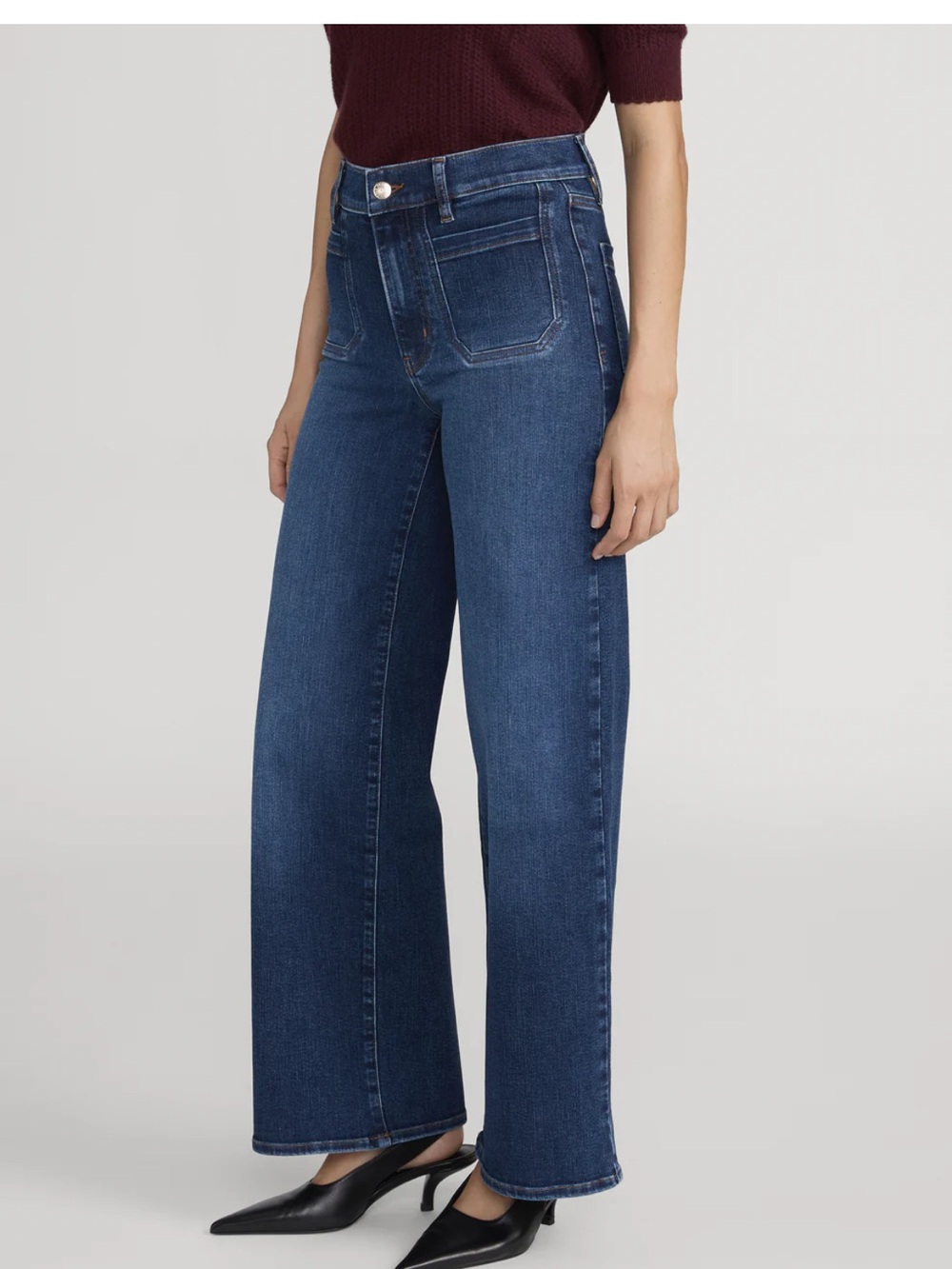 FRAME Le slim palazzo High-Rise Wide-Leg Women’s Jeans - Dark Blue - Picture 2 of 8